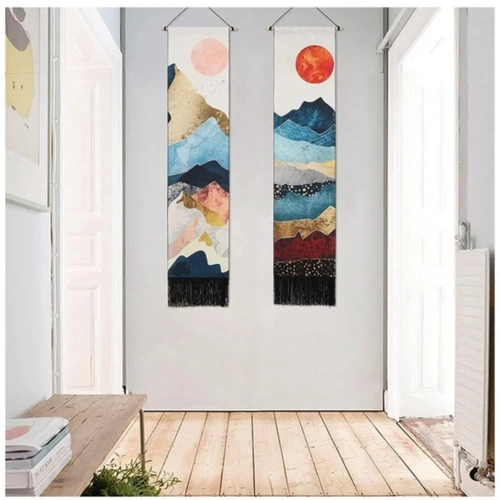 Retro Mountain Sunset/Sunrise Vintage Modern Outdoor Landscape Art Tapestry Set